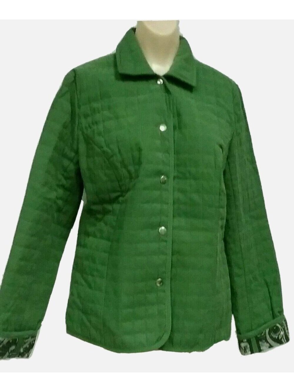 Briggs New York Green Quilted Jacket Womens Size 8 Long Sleeve Coat